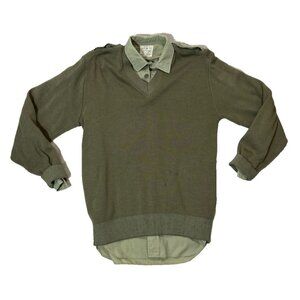 British Army Jumper Jeep Sweater Mens M Olive Green Wool Military Knit 1970s